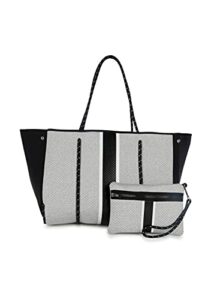 haute shore-greyson dash neoprene tote bag w/zipper wristlet,heather marle w/white and black stripe