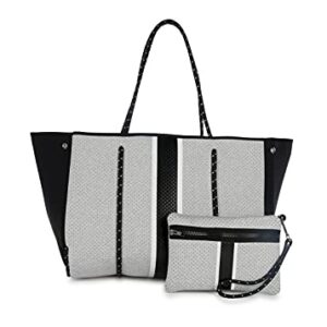 Haute Shore-Greyson Dash Neoprene Tote Bag w/Zipper Wristlet,Heather Marle W/White and Black Stripe