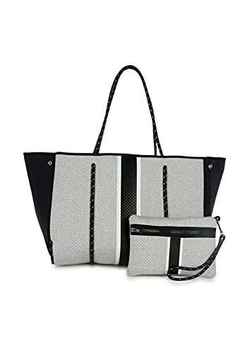 Haute Shore-Greyson Dash Neoprene Tote Bag w/Zipper Wristlet,Heather Marle W/White and Black Stripe