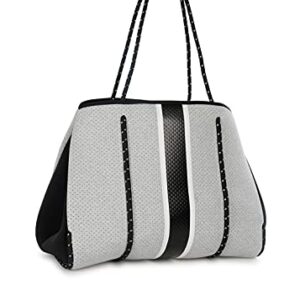 Haute Shore-Greyson Dash Neoprene Tote Bag w/Zipper Wristlet,Heather Marle W/White and Black Stripe