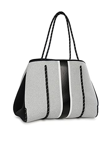 Haute Shore-Greyson Dash Neoprene Tote Bag w/Zipper Wristlet,Heather Marle W/White and Black Stripe