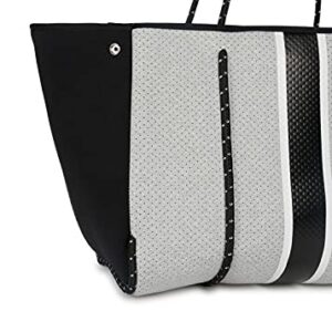 Haute Shore-Greyson Dash Neoprene Tote Bag w/Zipper Wristlet,Heather Marle W/White and Black Stripe