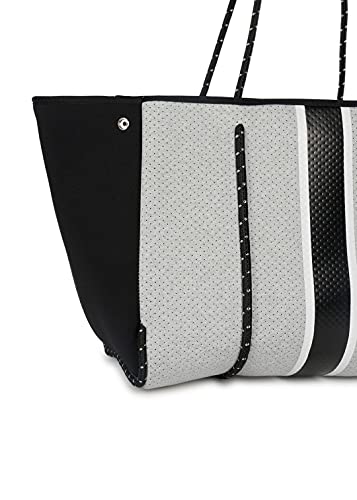 Haute Shore-Greyson Dash Neoprene Tote Bag w/Zipper Wristlet,Heather Marle W/White and Black Stripe