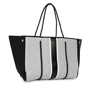 Haute Shore-Greyson Dash Neoprene Tote Bag w/Zipper Wristlet,Heather Marle W/White and Black Stripe