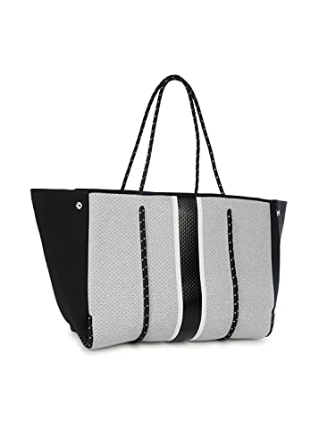 Haute Shore-Greyson Dash Neoprene Tote Bag w/Zipper Wristlet,Heather Marle W/White and Black Stripe