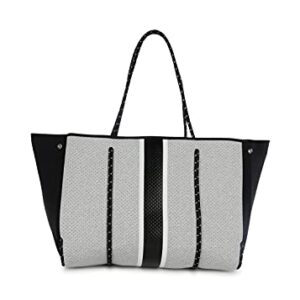 Haute Shore-Greyson Dash Neoprene Tote Bag w/Zipper Wristlet,Heather Marle W/White and Black Stripe