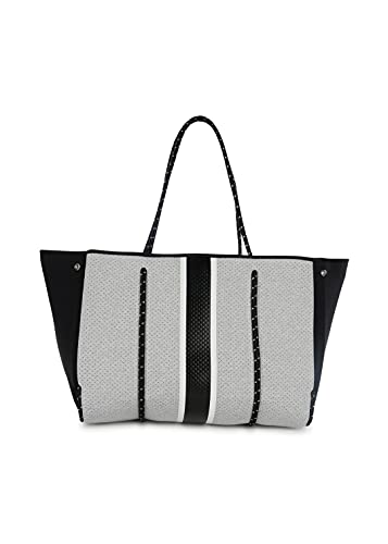 Haute Shore-Greyson Dash Neoprene Tote Bag w/Zipper Wristlet,Heather Marle W/White and Black Stripe