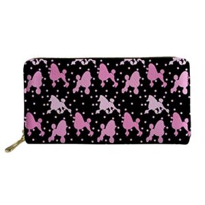 women pink poodle print wallet purse credit card clutch zip around phone clutch large travel purse
