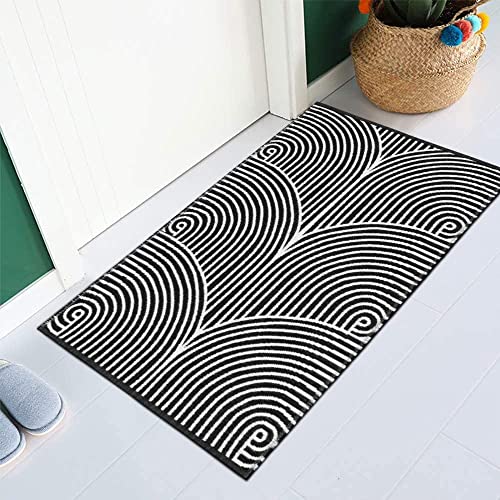 Tiffasea Front Door mat 2'x3', Machine Washable Welcome Mats Cotton Woven Small Rug Reversible Indoor Outdoor Rugs Layered Floor Mats for Entryway/Kitchen/Laundry/Bathroom/Bedroom(Black and White)