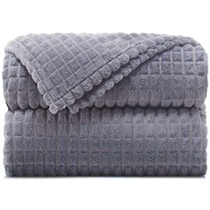 throw blankets – 50”x60”, charcoal – waffle blanket – lightweight flannel fleece – soft, cozy – perfect for bed, sofa, couch