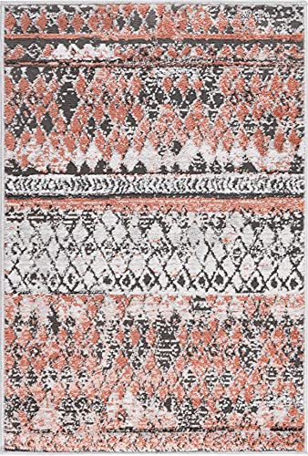 Rugs.com Leipzig Collection Area Rug – 2' x 3' Salmon Low-Pile Rug Perfect for Entryways, Kitchens, Breakfast Nooks, Accent Pieces