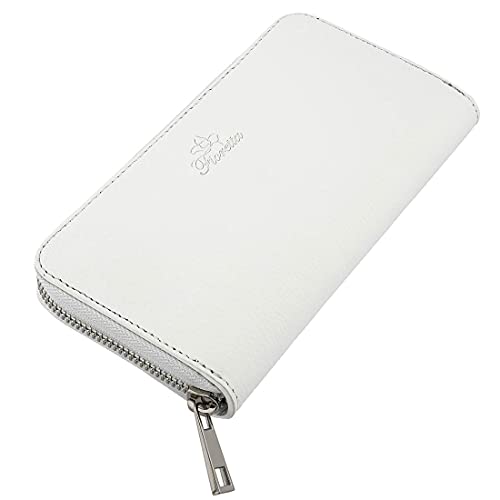 Fioretta Italian Genuine Leather Wallet For Women Credit Card Organizer Zip Around - White