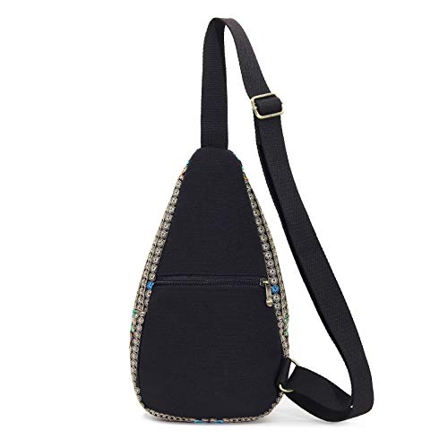 SILKAREA Embroidered Boho Small Sling Bag for Women Travel Chest Bag Crossbody Backpack Purse Shoulder Bag (Blue)