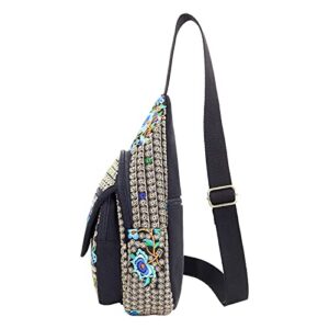 SILKAREA Embroidered Boho Small Sling Bag for Women Travel Chest Bag Crossbody Backpack Purse Shoulder Bag (Blue)