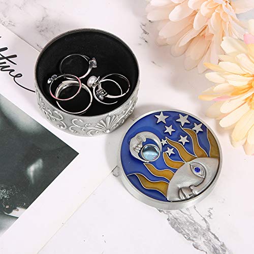GLOGLOW Jewelry Storage Box, Small Jewelry Organizer Creative Retro Trinket Storage Box Vintage Case Craft Gift Ornament for Ring Necklace Earring(Tin Color)