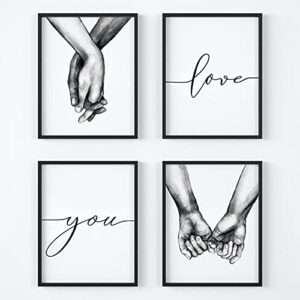 MoharWall Love You Prints White Black Posters Women Bedroom Wall Decor Warm Quotes A Great Gift for The Couple's Wedding