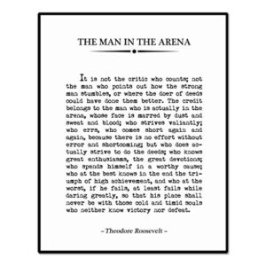 the man in the arena, inspirational quote print, book page sign, graduation gift, home decor, office wall decor, great quote, 8 x 10 inches unframed