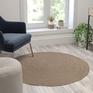flash furniture kelsey area rug – jute – round – 4 foot – polyester blend – braided