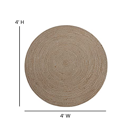 Flash Furniture Kelsey Area Rug - Jute - Round - 4 Foot - Polyester Blend - Braided