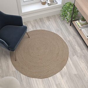 Flash Furniture Kelsey Area Rug - Jute - Round - 4 Foot - Polyester Blend - Braided