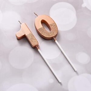 BBTO 10th Birthday Candles Glitter Cake Numeral Candles 10th Birthday Cake Topper Decoration for Birthday Wedding Anniversary Celebration Favor, Rose Gold