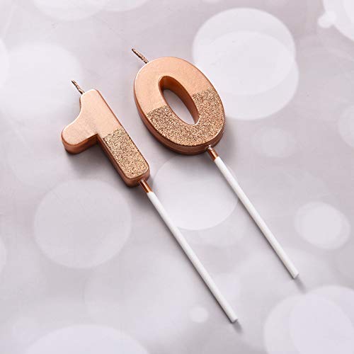 BBTO 10th Birthday Candles Glitter Cake Numeral Candles 10th Birthday Cake Topper Decoration for Birthday Wedding Anniversary Celebration Favor, Rose Gold