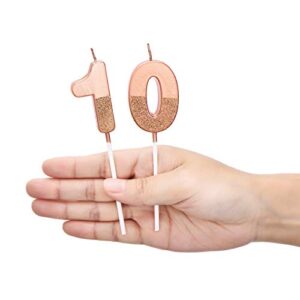 BBTO 10th Birthday Candles Glitter Cake Numeral Candles 10th Birthday Cake Topper Decoration for Birthday Wedding Anniversary Celebration Favor, Rose Gold