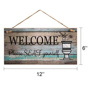 Yankario Funny Wall Décor Sign for Bathroom, Farmhouse Rustic Bathroom Wall Art Pictures Decoration, 12"×6" Please Seat Yourself Wood Plaque