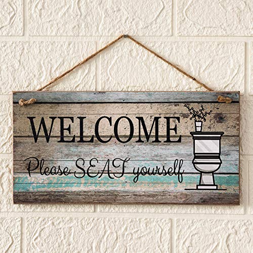 Yankario Funny Wall Décor Sign for Bathroom, Farmhouse Rustic Bathroom Wall Art Pictures Decoration, 12"×6" Please Seat Yourself Wood Plaque