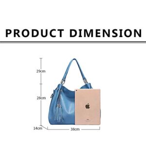 Vintage Leather Hobo Bags Top Handle Tote Handbags Cross body Shoulder Purse for Women (Blue)