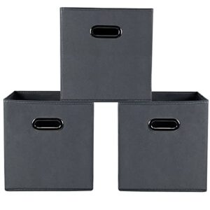 Yunkeeeper storage bins Cubes, Fabric Cube Organizer with Handle, Foldable Cube Bins for Cloth or Accessary Storage, 11x11x11, Set of 3,(Gray)