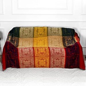 decmay boho throw blanket for couch sofa patchwork mandala chenille couch blanket cover for adult oversized blanket for living room decor couch throw with tassels sofa throw for futon red(87″x103″)