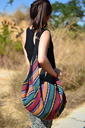 Luggage Hobo Crossbody Bag Shoulder Bag Travel Bag Messenger Bag Hippie Boho Bohemian Large Purse (Black)