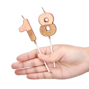 BBTO 18th Birthday Candles Glitter Cake Numeral Candles 18th Birthday Cake Topper Decoration for Birthday Wedding Anniversary Celebration Favor, Rose Gold