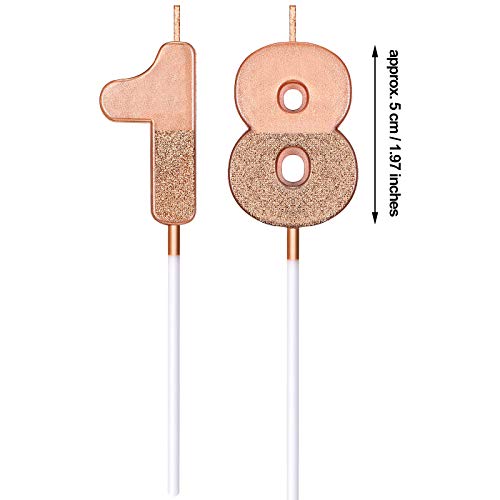 BBTO 18th Birthday Candles Glitter Cake Numeral Candles 18th Birthday Cake Topper Decoration for Birthday Wedding Anniversary Celebration Favor, Rose Gold