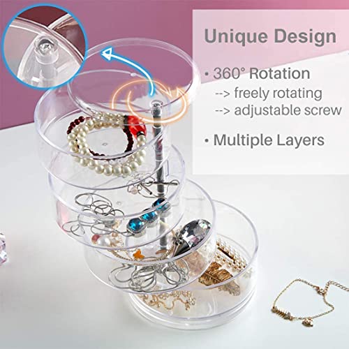 Jewelry Organizer:5-Layers Rotatable Small Jewelry Box Earring Holder for Women,Jewelry Storage Box Jewelry Accessory Storage Tray with Lid for Earrings Necklaces Bracelets