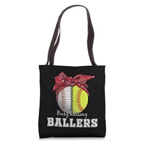 busy raising ballers softball baseball tee baseball mom gift tote bag