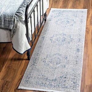 Unique Loom Noble Collection Country, Traditional, Distressed, Vintage, Geometric, Border, Medallion Area Rug, 2' 7" x 9' 11", Blue/Beige