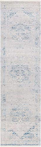 Unique Loom Noble Collection Country, Traditional, Distressed, Vintage, Geometric, Border, Medallion Area Rug, 2' 7" x 9' 11", Blue/Beige