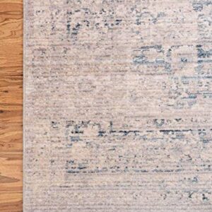 Unique Loom Noble Collection Country, Traditional, Distressed, Vintage, Geometric, Border, Medallion Area Rug, 2' 7" x 9' 11", Blue/Beige