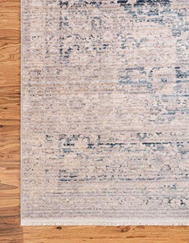 Unique Loom Noble Collection Country, Traditional, Distressed, Vintage, Geometric, Border, Medallion Area Rug, 2' 7" x 9' 11", Blue/Beige