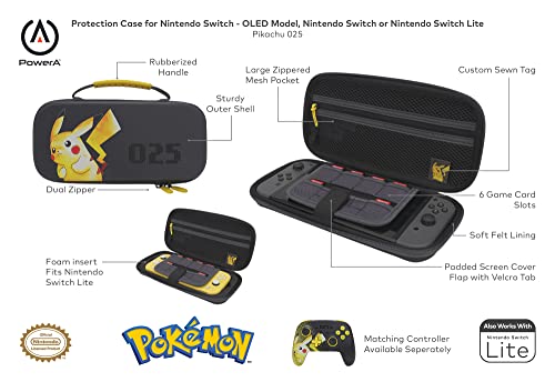 PowerA Protection Case for Nintendo Switch or Nintendo Switch Lite - Pikachu 025, Protective , Gaming , Console Case, Pikachu -