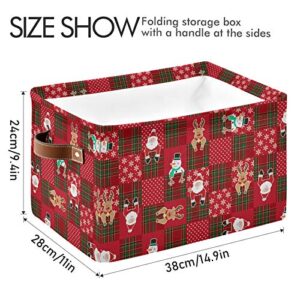 senya Christmas Basket, Large Foldable Christma Storage Basket with Handles Christmas Snowman Santa Snowflake Fabric Collapsible Storage Bins Organizer Bag for Toy Storage