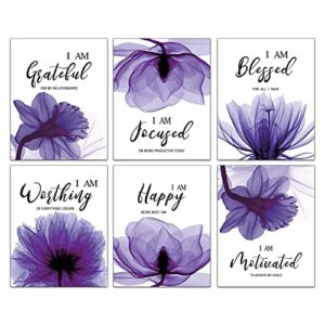 fwk purple elegant tulip inspirational quotes wall decor bathroom wall art painting spa bathroom woman girl bedroom living room art prints set of 6 (8”x10” canvas picture) home decor unframed