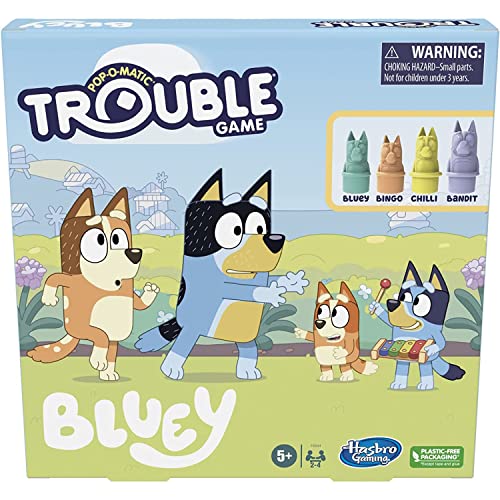 Trouble: Bluey Edition Board / Fun Game for Kids Ages 5 and Up, Game for 2-4 Players, Race Bluey, Bingo, Bandit, or Chilli to The Finish (Amazon Exclusive)