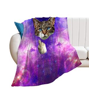 flannel fleece blanket light-weight throw blanket smothness beach blanket cat middle finger cosmos pattern air-conditioned quilts for home decoration (30 x 40 inches)