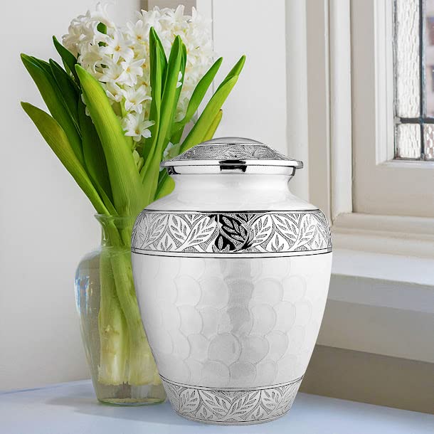 Trupoint Memorials Cremation Urns for Human Ashes - Decorative Urns, Urns for Human Ashes Female & Male, Urns for Ashes Adult Female, Funeral Urns - White, Large