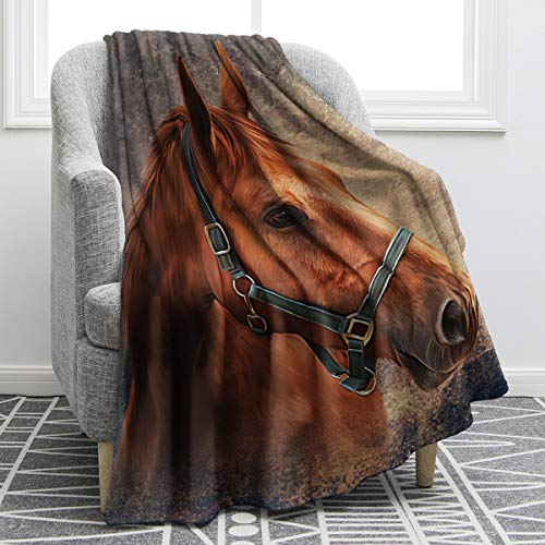 Jekeno Horse Vintage Red Blanket Smooth Soft Print Throw Blanket for Sofa Chair Bed Office Travelling Camping Women Gift 50"x60"