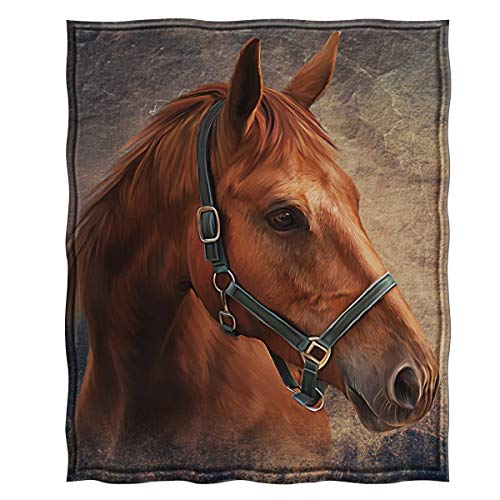 Jekeno Horse Vintage Red Blanket Smooth Soft Print Throw Blanket for Sofa Chair Bed Office Travelling Camping Women Gift 50"x60"