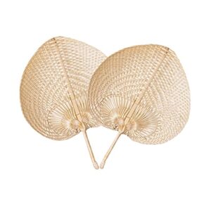 fox baby natural bamboo raffia hand fans,hand weaving fan for summer cooling supplies farmhouse wall decor wedding party favors (2 pcs)